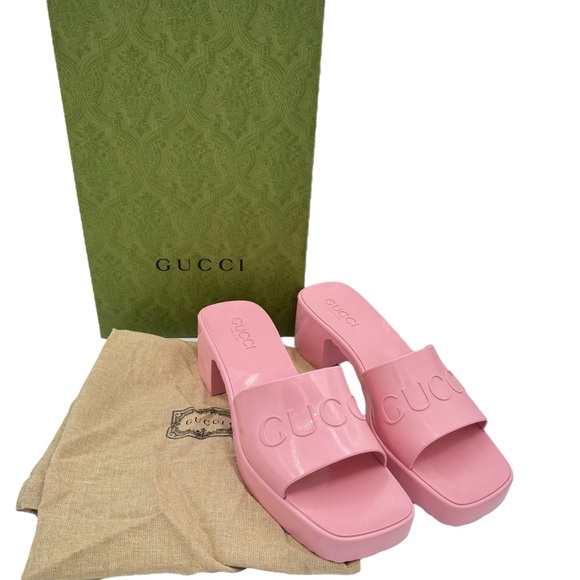 Gucci Pink Jelly Rubber Platform Slide Sandals Size 37 / 7 - Picture 1 of 10